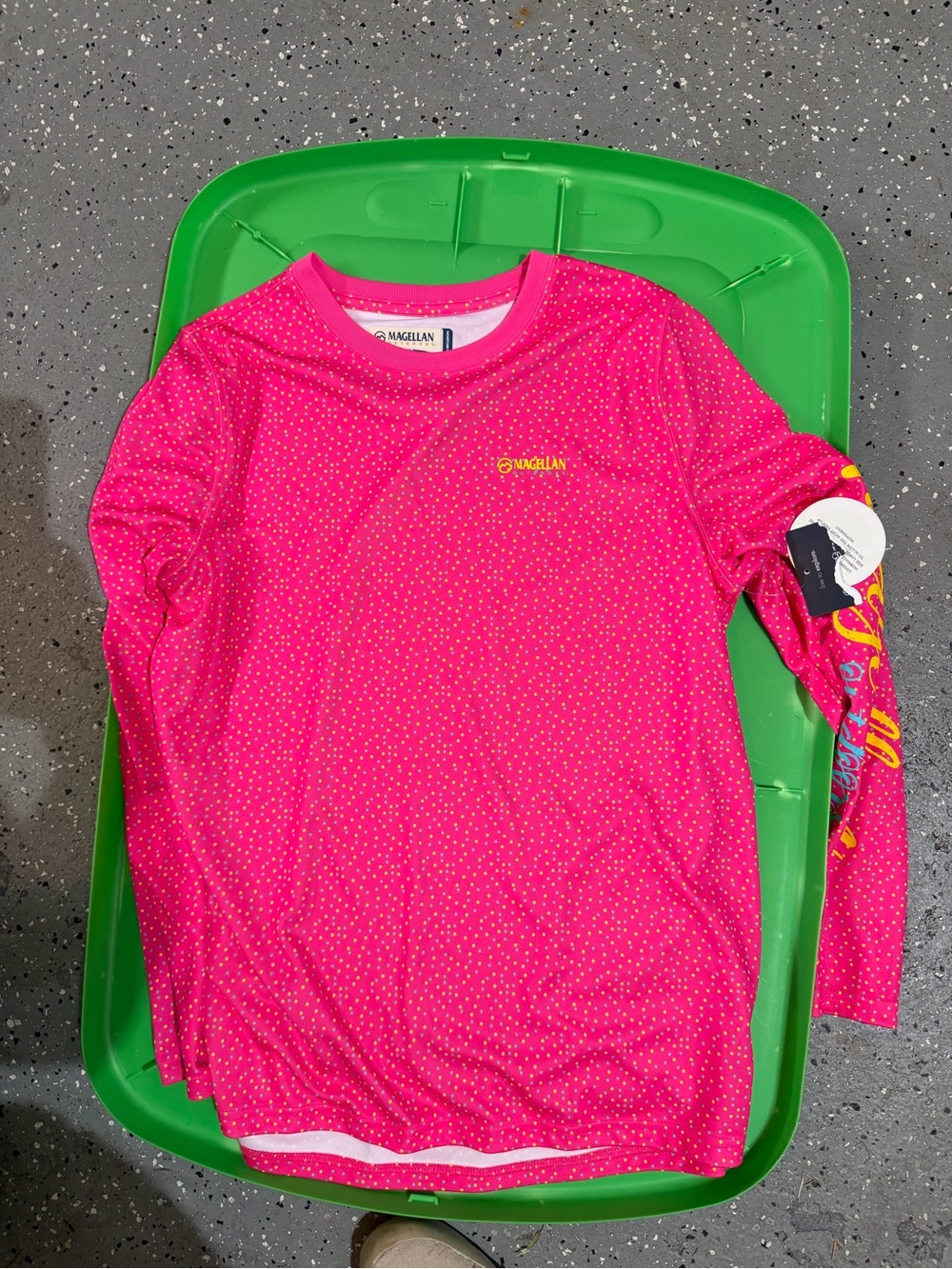Magellan Outdoors Kids Hot Pink Long Sleeve Sun Shirt with Yellow Logo